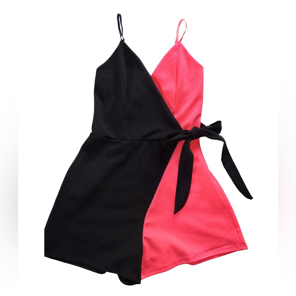 Hot Pink Tie Front Romper